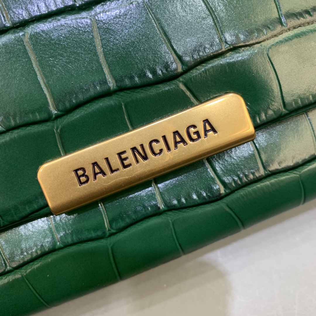 Balenciaga Triplet Small Bag With Chain Crocodile Embossed Calfskin Shouler Bag Green